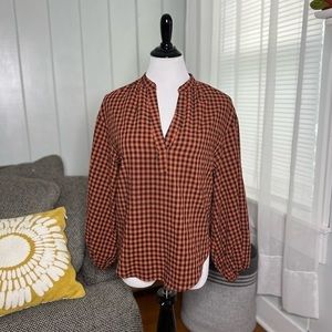 Women's Balloon Long Sleeve Popover Blouse - A New Day Rust/orange